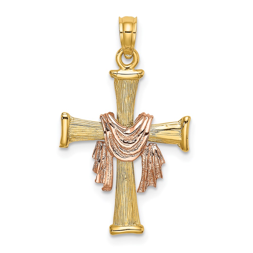 K9081.jpg 14l Two-Tone Textured Finish Cross with Drape Charm - Image 1