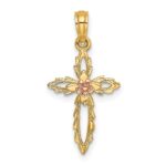 14k Two-Tone Cross with Cut-Out Flower Charm