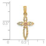 14k Two-Tone Cross with Cut-Out Flower Charm - Image 3