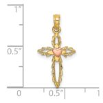 14k Two-Tone Cross with Heart Charm - Image 3