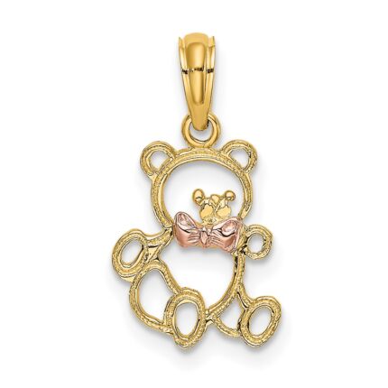 14k Two-Tone Cut-out Teddy Bear with Bow Tie Charm
