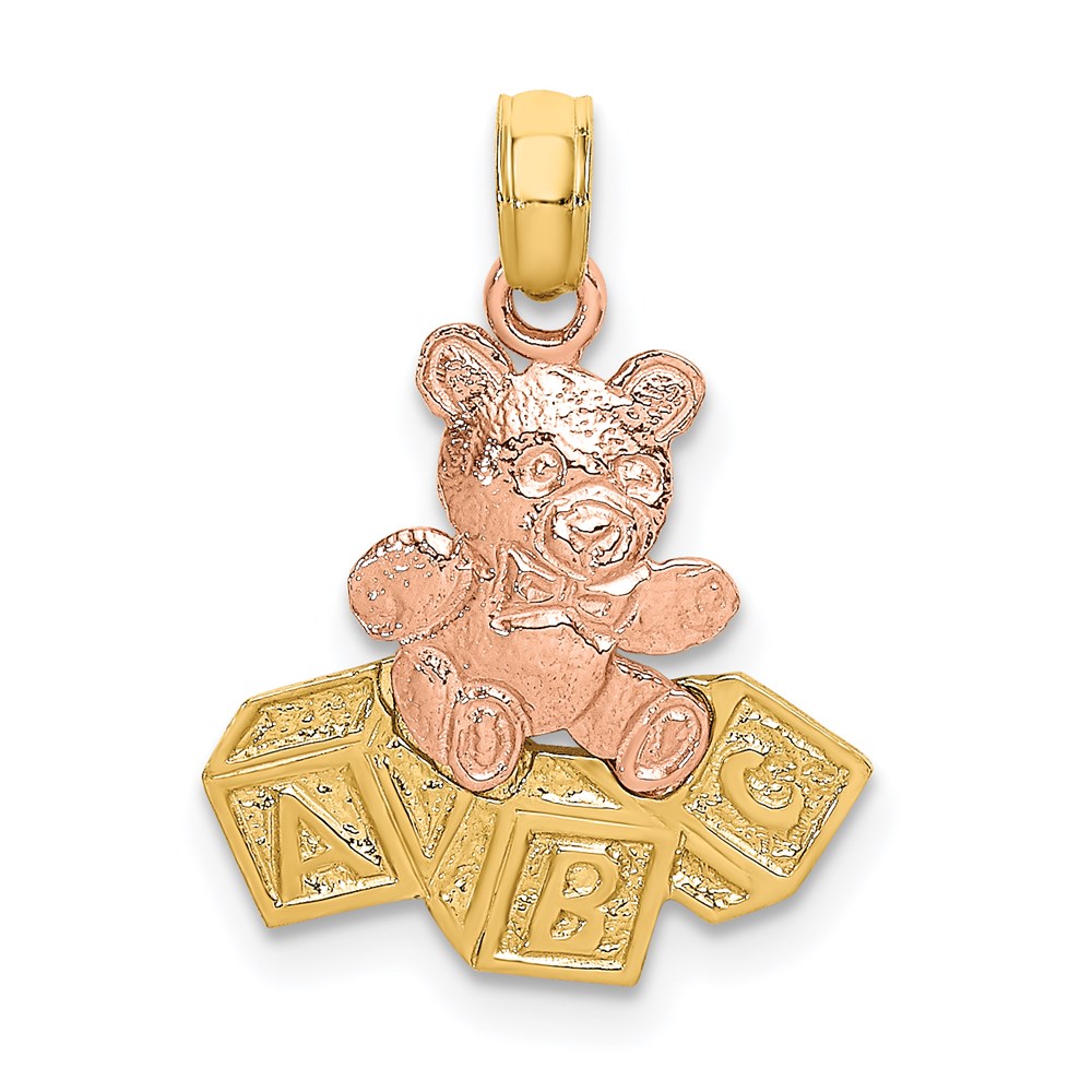 K9114.jpg 14k Two-Tone Teddy Bear with ABC Blocks Charm - Image 1