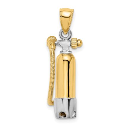14K and White Rhodium 3-D Single Scuba Tank with Hose Charm