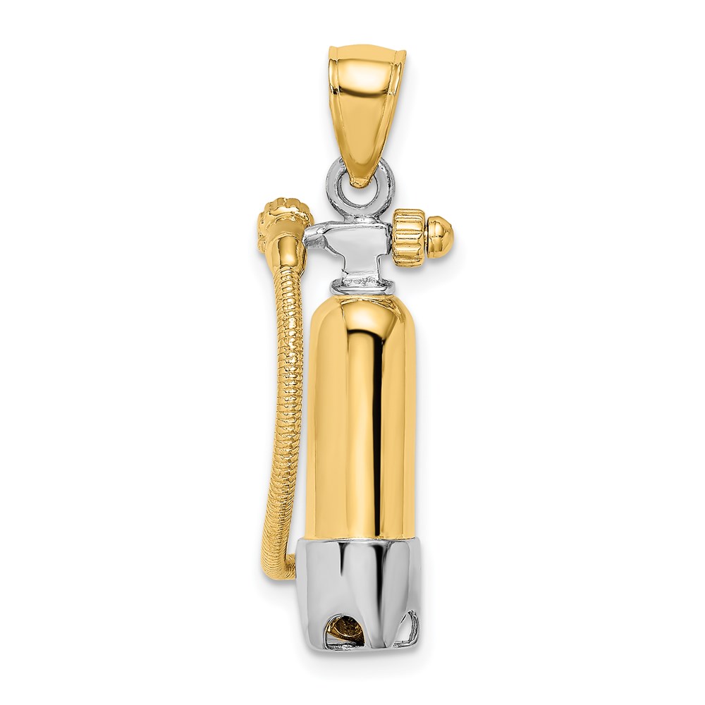 K9121.jpg 14K and White Rhodium 3-D Single Scuba Tank with Hose Charm - Image 1
