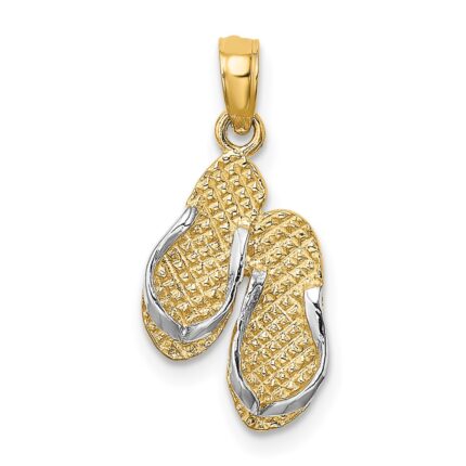 14k with White Rhodium 3-D SANIBEL ISLAND Double Flip Flop Charm