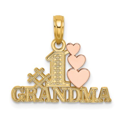 14k Two-Tone #1 GRANDMA with Three Hearts Charm