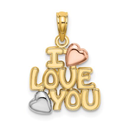 14k Two-tone with White Rhodium I LOVE YOU with Hearts Charm