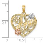 14k Two-tone with White Rhodium #1 MOM Heart with Flower Charm - Image 3