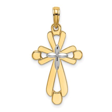 14K and White Rhodium Polished Fancy Cross Charm