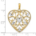 14k and White Rhodium Filigree Leaf Accent Heart Charm - Image 3