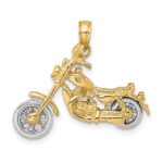 14k Two-tone 3-D Chopper Motorcycle with Moveable Wheels Charm - Image 4