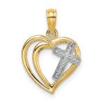 14K with White Rhodium Cross In Heart Charm