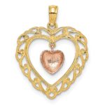 14k Yellow and Rose Polished Dangling Heart In Heart Charm - Image 4