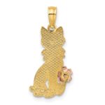 14k Two-Tone Sitting Cat with Bow and Flower Charm - Image 4