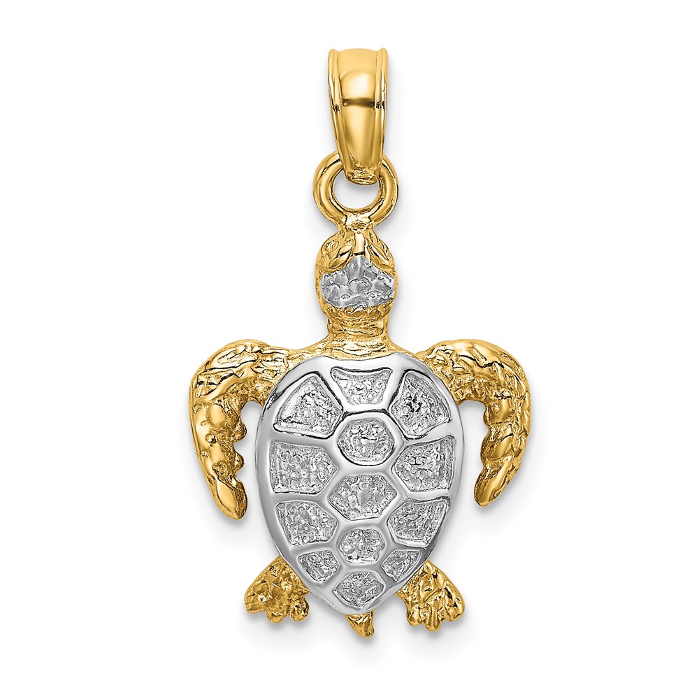 K9196.jpg 14K with White Rhodium Swimming Sea Turtle Charm - Image 1