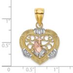 14K Two-tone and White Rhodium Praying Hands and Cross in Heart Charm - Image 3