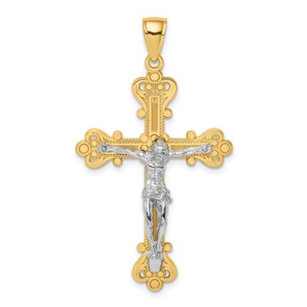 14k Two-Tone Textured Crucifix Charm
