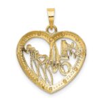 14k with White Rhodium Textured #1 MOM In Heart Charm - Image 4