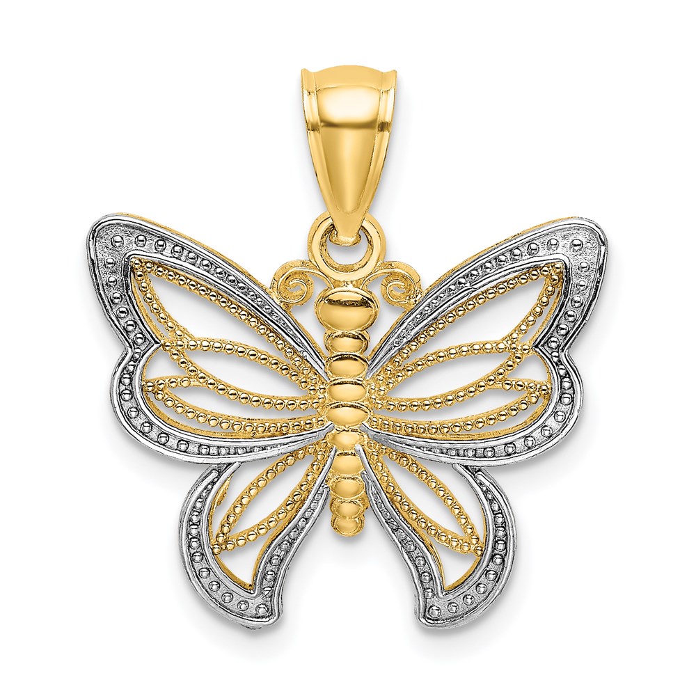 K9237.jpg 14k and White Rhodium Butterfly with Beaded Wings Charm - Image 1