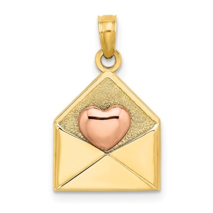 14k Yellow and Rose Heart 3-D XOXO Envelope Charm