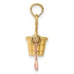 14K Rose and Yellow Gold 3-D Beach Bucket and Moveable Shovel Charm - Image 2