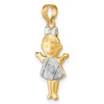 14K Textured with White Rhodium Girl Charm - Image 5