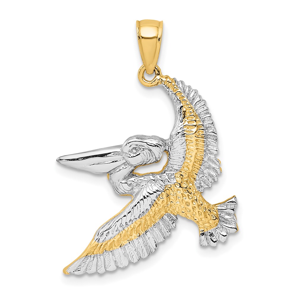 K9247.jpg 14K with White Rhodium Flying Pelican Charm - Image 1