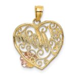 14k Two-tone with White Rhodium #1 MOM with Flower Heart Charm - Image 4