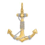 14K and White Rhodium 3-D Large Anchor with Wrapped Rope Charm