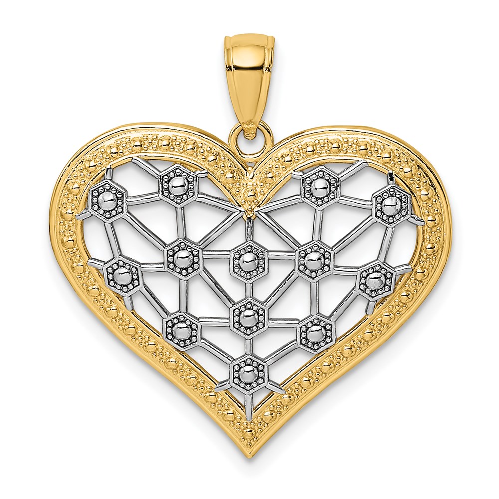 K9255.jpg 14k and White Rhodium Lattice Center Heart Charm - Image 1