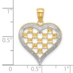 14k and White Rhodium Border Diamond-cut Heart Charm - Image 3