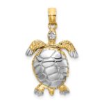 14K and White Rhodium Polished 3-D Sea Turtle with Moveable Head and Legs Charm