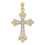 14K with White Rhodium Scalloped Edges Cross Charm