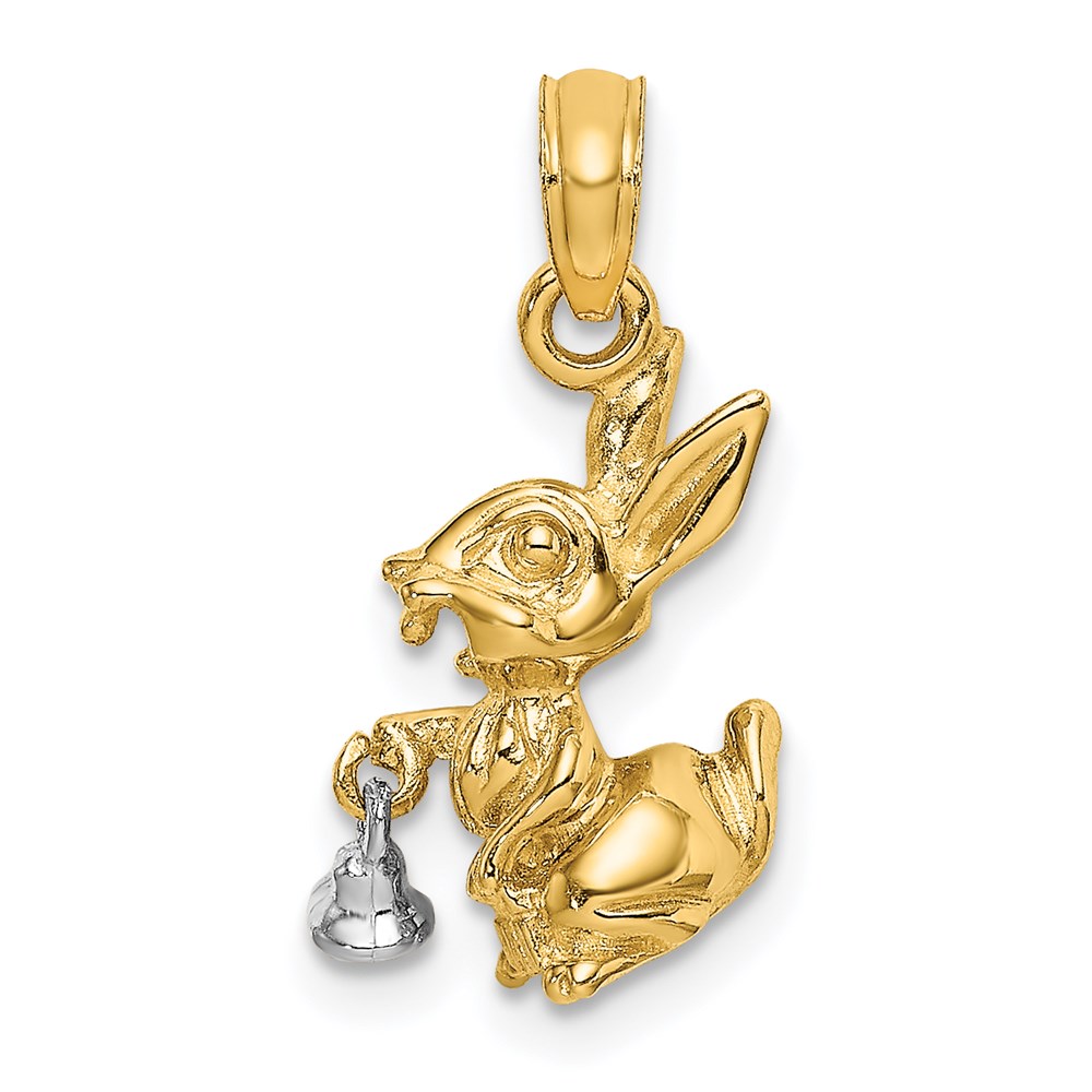 K9279.jpg 14k Two-Tone Moveable 3-D Bunny Rabbit with Bell Charm - Image 1