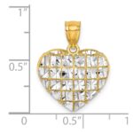 14k and White Rhodium Diamond-cut Grid Heart Charm - Image 3