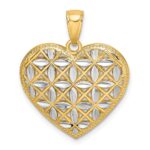 14k and White Rhodium Diamond-cut Leaves In Heart Charm