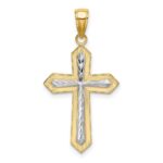 14K and White Rhodium Center Diamond-cut Cross Charm