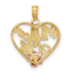 14k Two-tone with White Rhodium Textured #1 Mom Heart Charm - Image 4