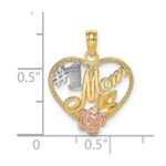 14k Two-tone with White Rhodium Textured #1 Mom Heart Charm - Image 3