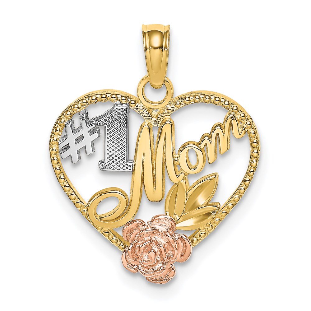 K9300.jpg 14k Two-tone with White Rhodium Textured #1 Mom Heart Charm - Image 1
