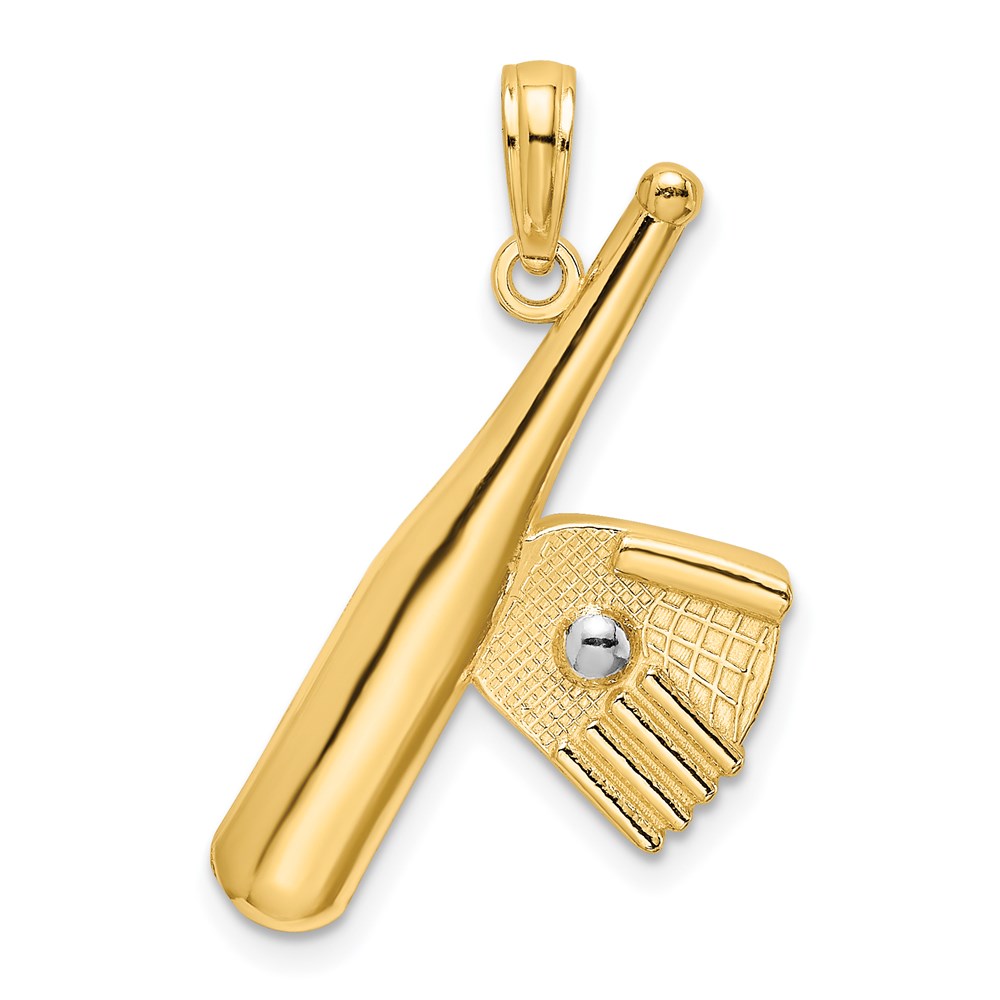 K9301.jpg 14K Baseball Bat With White Rhodium Ball Charm - Image 1
