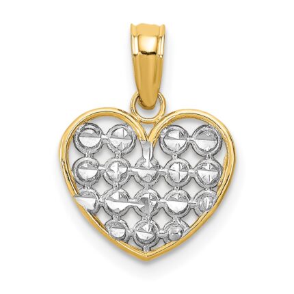 14k and White Rhodium Diamond-cut Heart Charm
