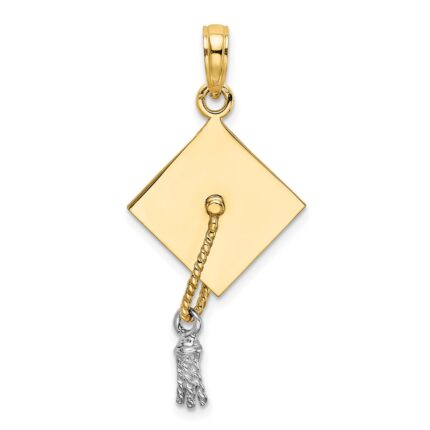 14k 3-D Graduation Cap with White Rhodium Moveable Tassel Charm