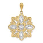 14K and White Rhodium Diamond-cut and Filigree Flower Charm