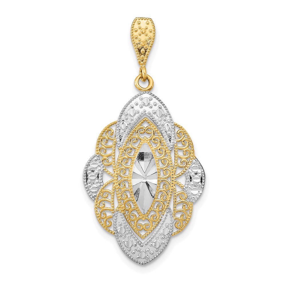 K9328.jpg 14k and White Rhodium Diamond-cut Filigree Oval Charm - Image 1