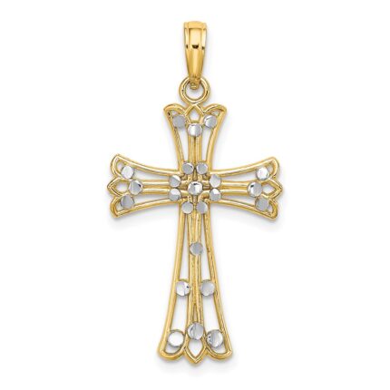 14K and White Rhodium Diamond-cut Cross Charm