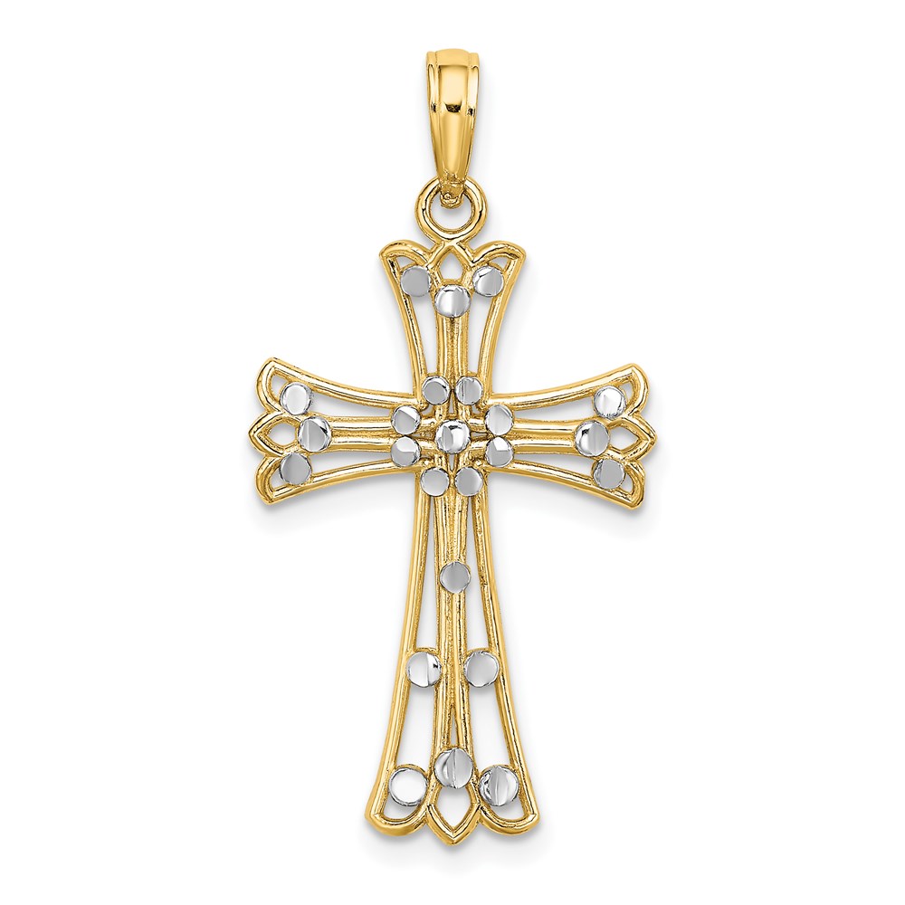 K9332.jpg 14K and White Rhodium Diamond-cut Cross Charm - Image 1