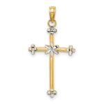 14k and White Rhodium Thin Diamond-cut Cross Charm