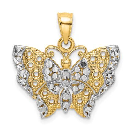 14k and White Rhodium Cut-out Wings Butterfly Pendant