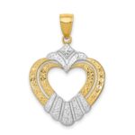 14k and White Rhodium Textured Cut-Out Heart Charm
